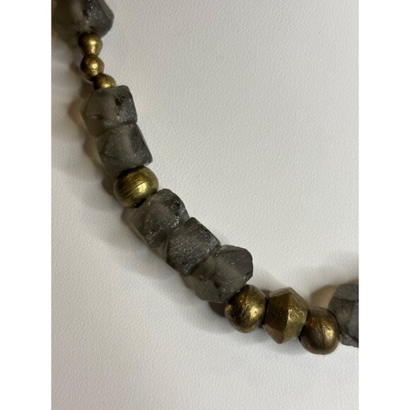 Vintage-Style Gray & Gold Beaded Necklace With Toggle Clasp 24-Inch Handmade Sta - Picture 8 of 9